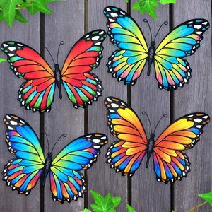 Metal Butterfly Outdoor Wall Decor - 4 Pack 9.8in Metal Butterflies Fence Art🦖